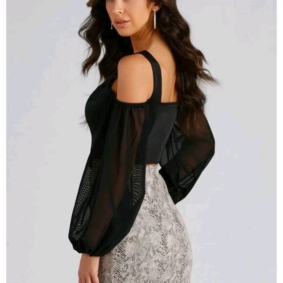 Windsor Feelin Luxe Y2K Whimsygoth Black Bustier Corset Cold Shoulder Top Size S - Picture 4 of 11